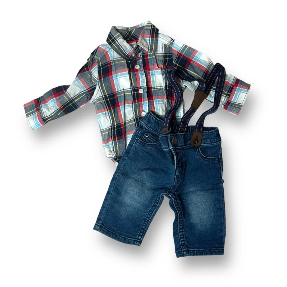 Carter's Boys' 3-Piece Dress Me Up Jean Suspender Pant Set, 3 Months